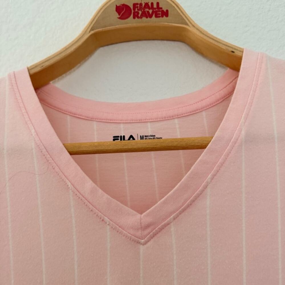 FILA Tee V-Neck Short Sleeve Pink Stripe Baseball-Style Athletic Women's Medium - Picture 4 of 8